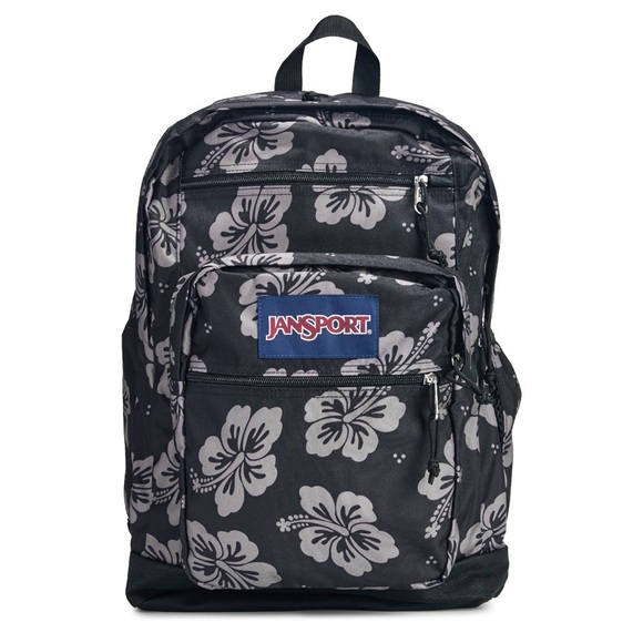 Jansport Cool Student Backpack black hibiscus print NWT - Picture 1 of 7